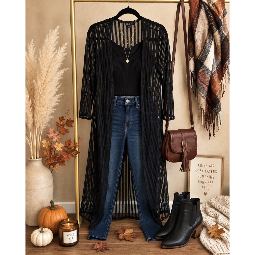 Love Sheer Y2K Black Mesh Duster Textured L Whimsigoth Indie Festival Laer